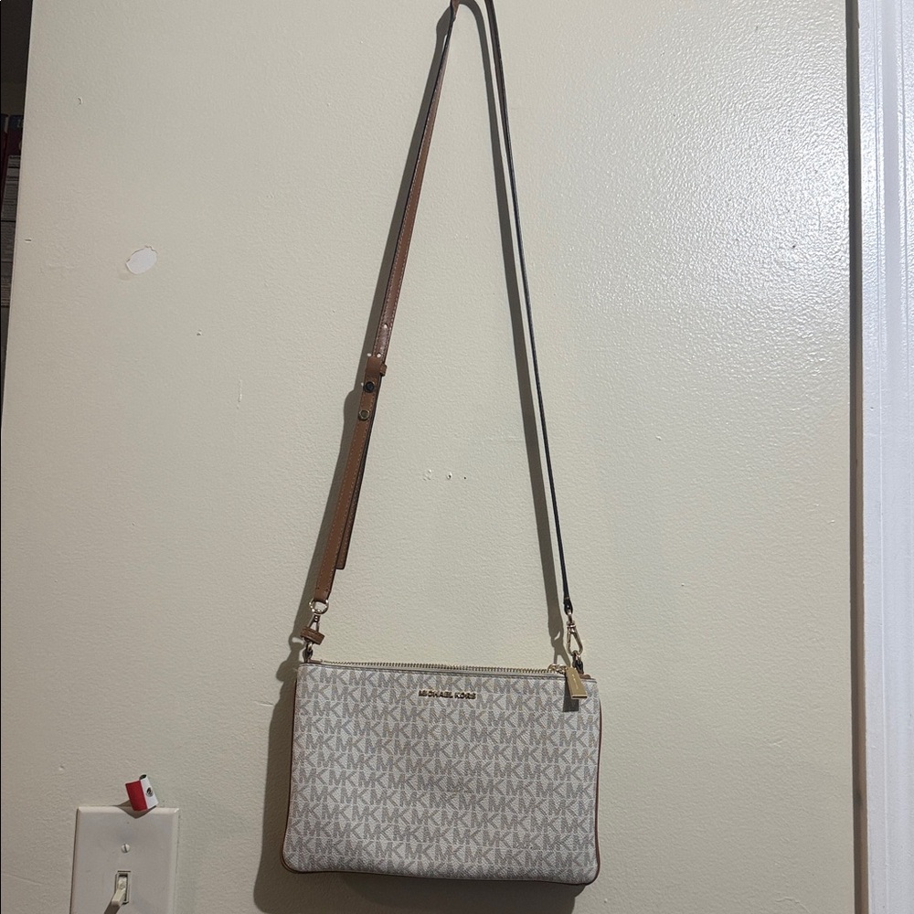 Michael Kors Cream and Brown Crossbody Bag